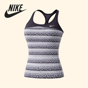 Nike Racerback Tank Top | Built-In Light Padding | Black + Geo Print | Medium